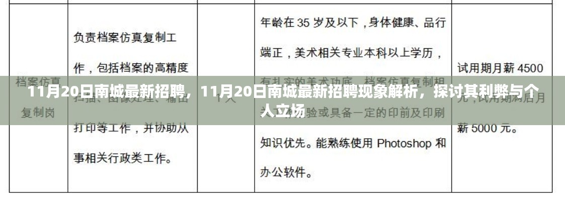 11月20日南城最新招聘現(xiàn)象解析，利弊探討與個(gè)人立場