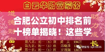 合肥公立初中排名前十榜單揭曉！這些學(xué)校成為學(xué)子們的夢想殿堂