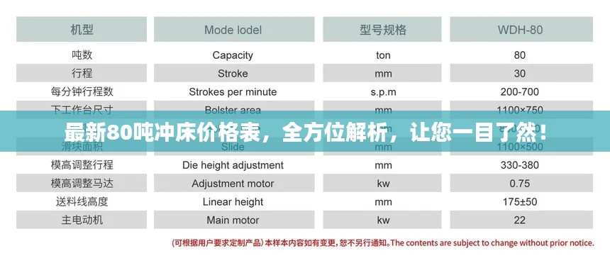 最新80噸沖床價(jià)格表，全方位解析，讓您一目了然！