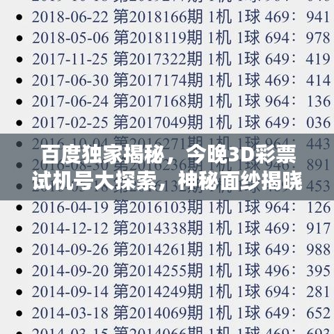 百度獨(dú)家揭秘，今晚3D彩票試機(jī)號(hào)大探索，神秘面紗揭曉！